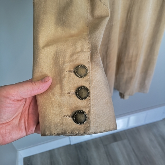 Vintage 100% Genuine Leather Long Suede Open Front Southwestern Boho Coat - Picture 9 of 16